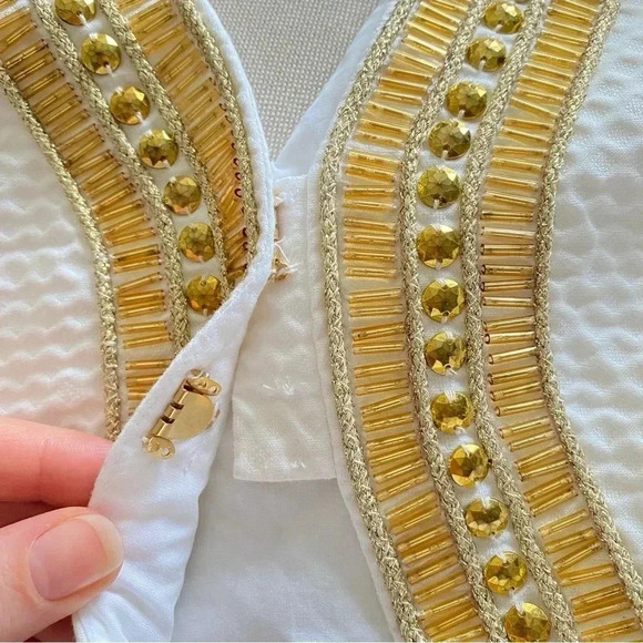 LILLY PULITZER White Gold Embellished Eliot Textured V-Neck Shift Dress Sz 4 - Picture 8 of 13